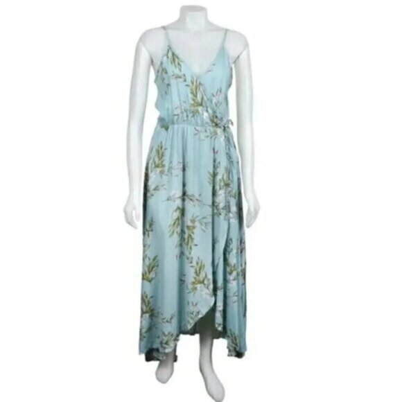 NWT Entro Floral Maxi Dress Blue Sleeveless Faux Wrap Rayon Size Large - Picture 2 of 14